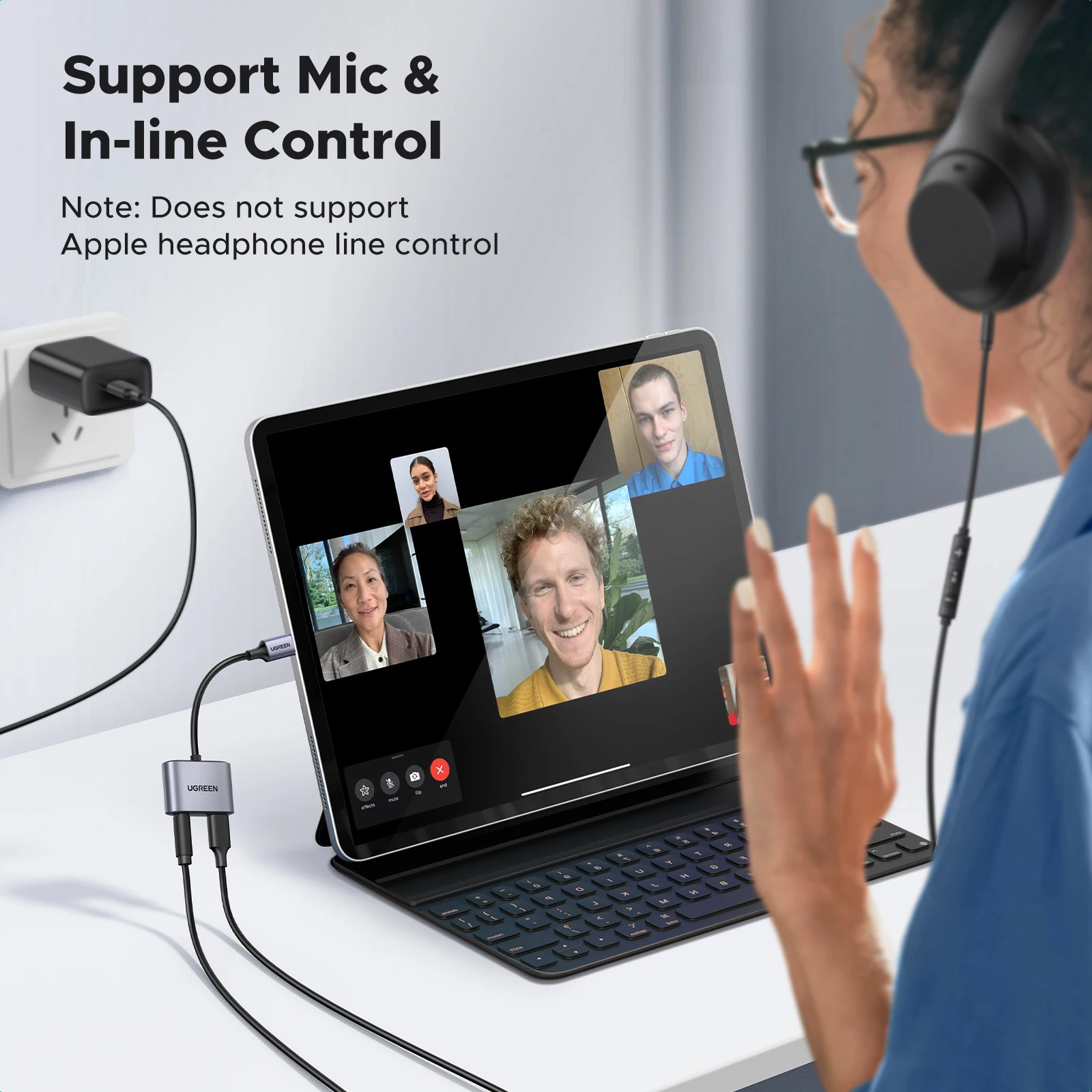 UGREEN USB C to AUX Cable Adapter Type C 3.5mm AUX Earphone Converter DAC Chip PD QC Charging For Huawei iPad Pro Samsung Pixel - الصورة 5