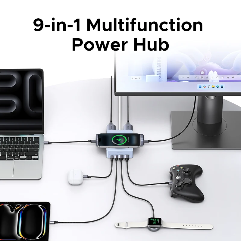 UGREEN Qi2 Certified 15W Magnetic Wireless Charger US Plug Power Strip With 2A2C&4AC Magsafe iPhone 17/16 Pro Max MacBook Pro - الصورة 5
