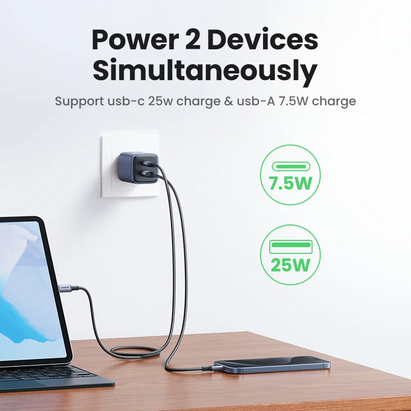 【US Plug】UGREEN GaN 35W Charger USB C Fast Charger PD3.0 QC3.0 Quick Charger For iPhone 15 14 13 Pro Samsung Xiaomi iPad Pro Air - الصورة 2