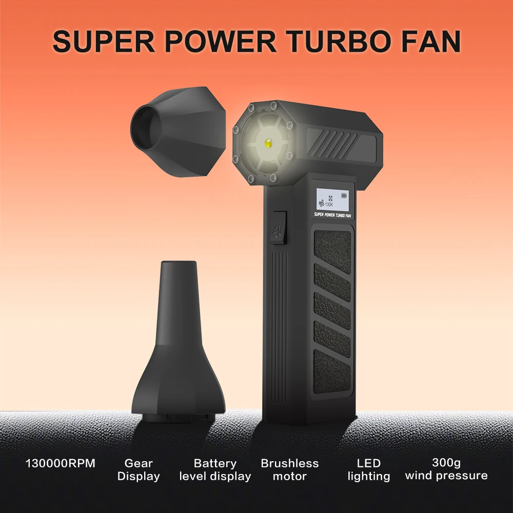 BBQ Mini Air Blower 130000 RPM Handheld Electric Turbo Jet Fan 52m/s Wind Speed Brushless Motor Violent Fan with LED Display - الصورة 2
