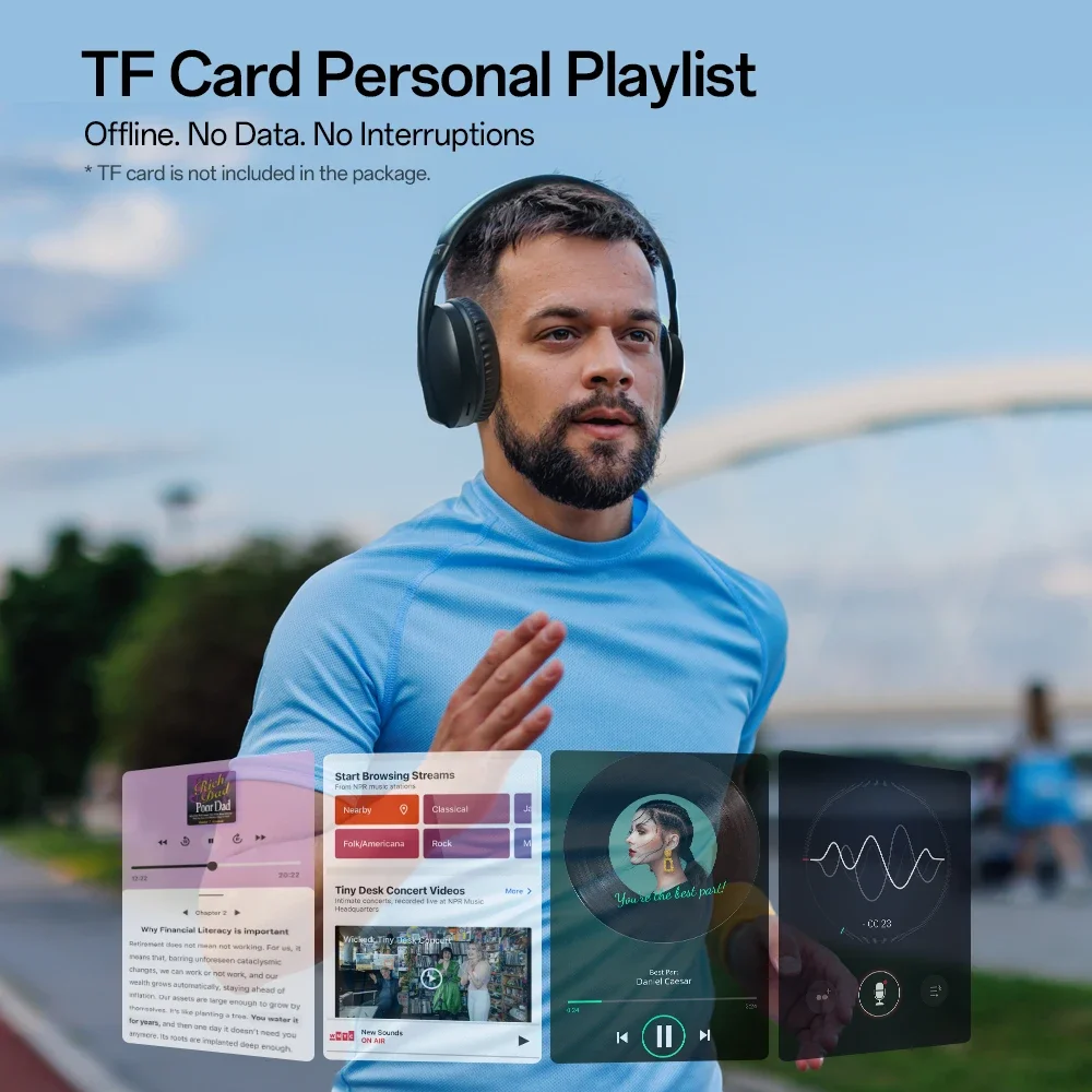 Oneodio SuperEQ S6001 Bluetooth Headphones Over Ear Wireless Headset With Micro SD/TF Card/FM Radio Modes Stereo HiFi Headphones - Image 5