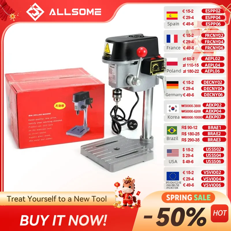 ALLSOME 220V 340W Electric Drill Stand Mini Table Top Bench Drill Stand Holder DIY Bracket Fixed Frame