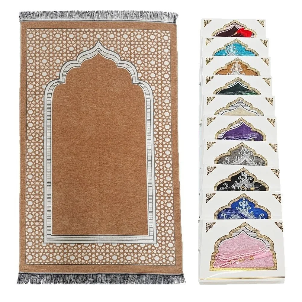 70x110cm Muslim Prayer Rug Rectangle Non-slip Prayer Mat Set with Prayer Beads Ethnic Style Janamaz Sajadah Eid - الصورة 4