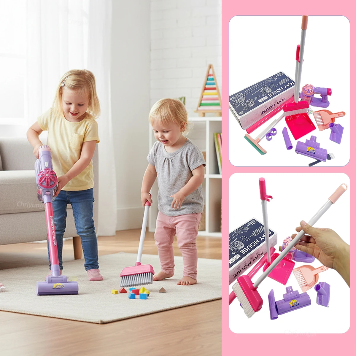 Kids Vacuum Cleaner Toy Electric Realistic Pretend Play Housekeeping Cleaning Set Educational Gift for Toddlers Boys Girls - الصورة 5