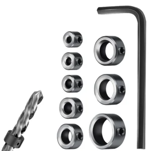 9PCS Drill Depth Stop Bit Collar Set Adjustable Positioner Limit Ring Allen Wrench Tighten Stopper Set-Screws Woodworking Tool
