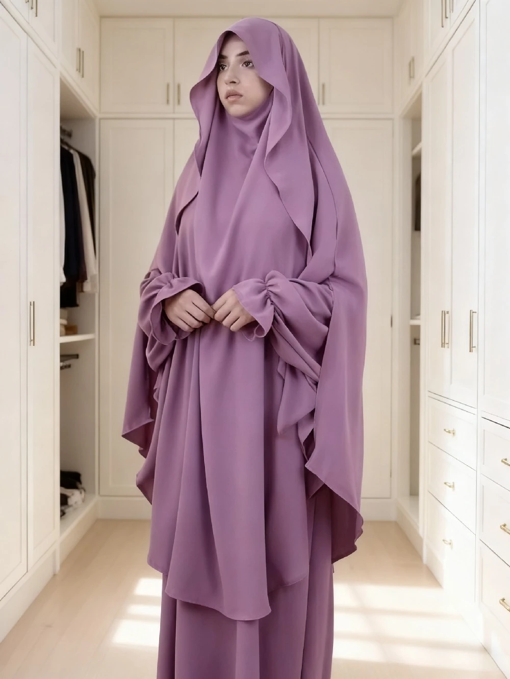 Eid Women Prayer Garment 2 Piece Set Long Dress Khimar Abaya Ramadan Muslim Vestidos Largos Party Dresses Nipab Headscarf Jilbab - Image 2