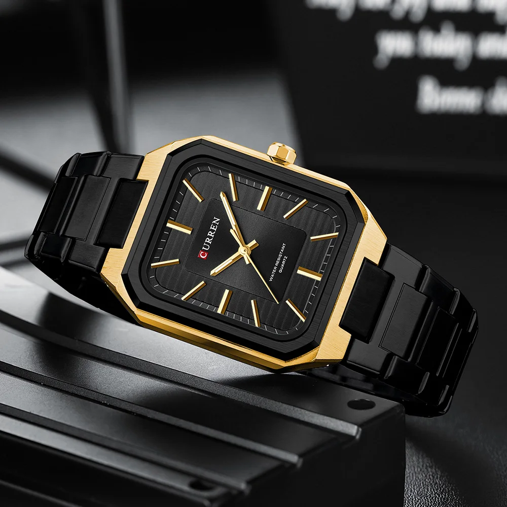 CURREN NEW Stainless Steel Strap Vintage Rectangle Dial Quartz Watches for Men Luminous Hands Waterproof - Image 6