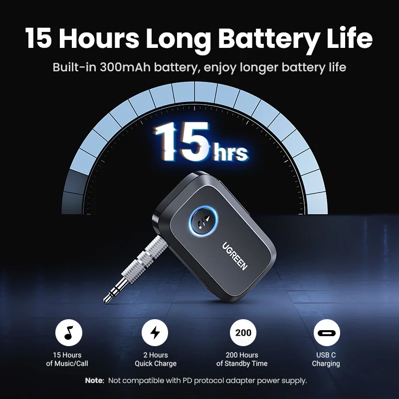 UGREEN Bluetooth Car Receiver Adapter 3.5mm AUX Jacks for Car Speakers Audio Music Receiver Hands Free Bluetooth 5.3 Adapter - الصورة 6