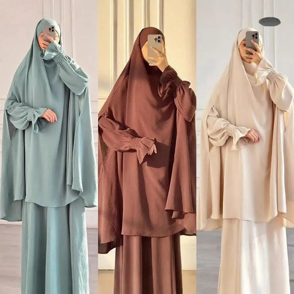 Muslim Women Dresses Khimar Two Piece Set Prayer Garment Eid Ramadan Dubai Hijab Kaftan Arab Long Robe Prayer Suit Vestidos 2026 - الصورة 2