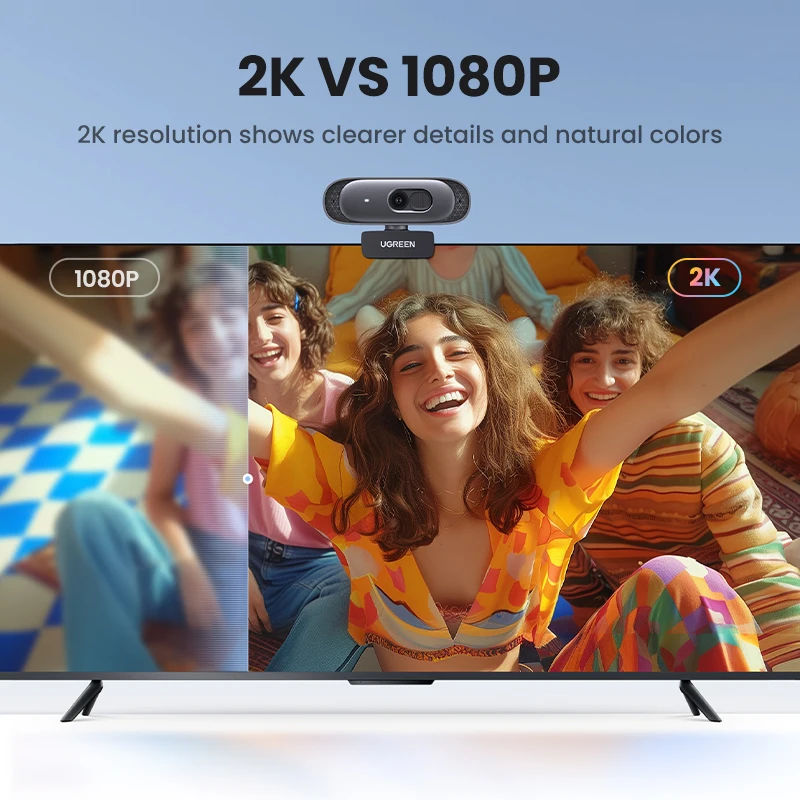 【RU】UGREEN USB 2K HD Mini For WebDual Microphones for Youtube Zoom Video Calling 2K USB - الصورة 2