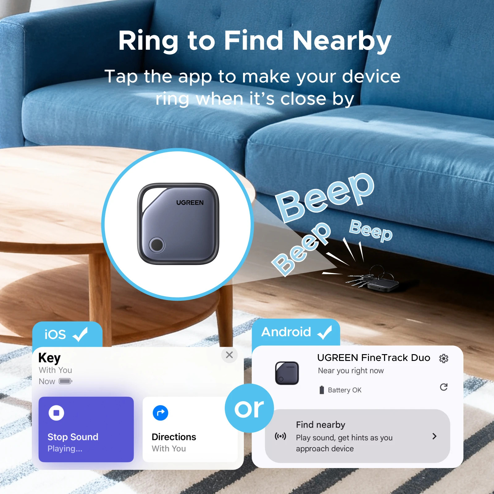 UGREEN【Dual System Compatibility】Smart Finder For Apple Find My (iOS) & Find Hub App (Android) Bluetooth Tracker Card - الصورة 4