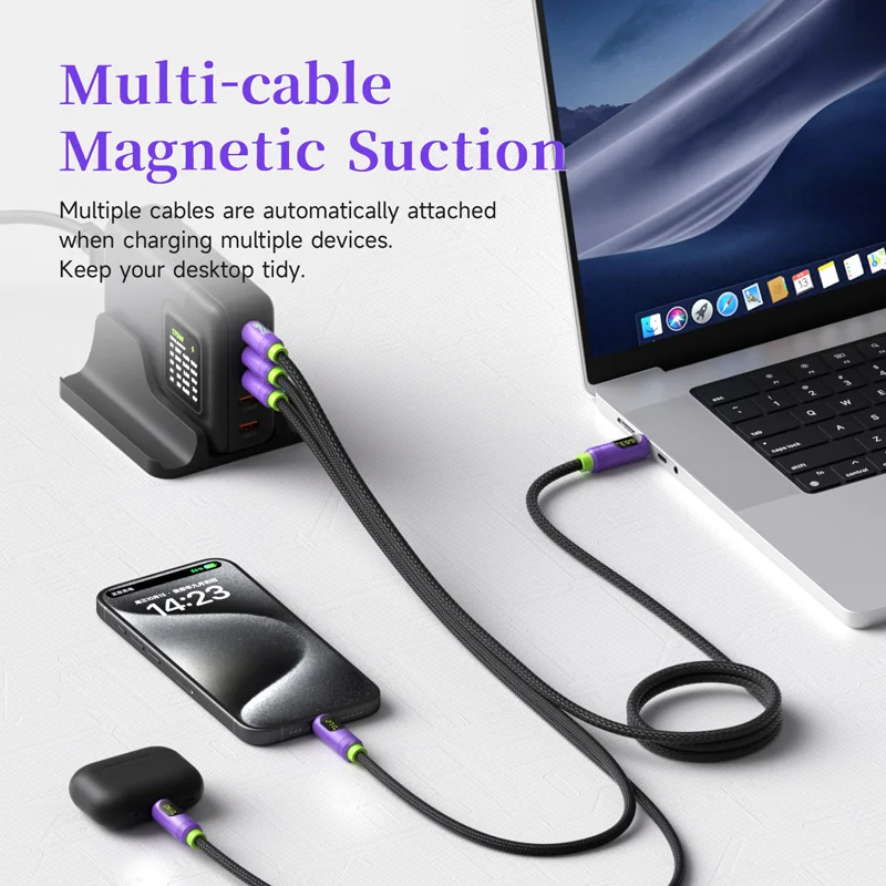 Hagibis Magnetic USB C to USB C Cable With LED Display USB C Charger Cable Type-c PD 240W Fast Charging Cord For iPhone 15/16/17 - الصورة 2