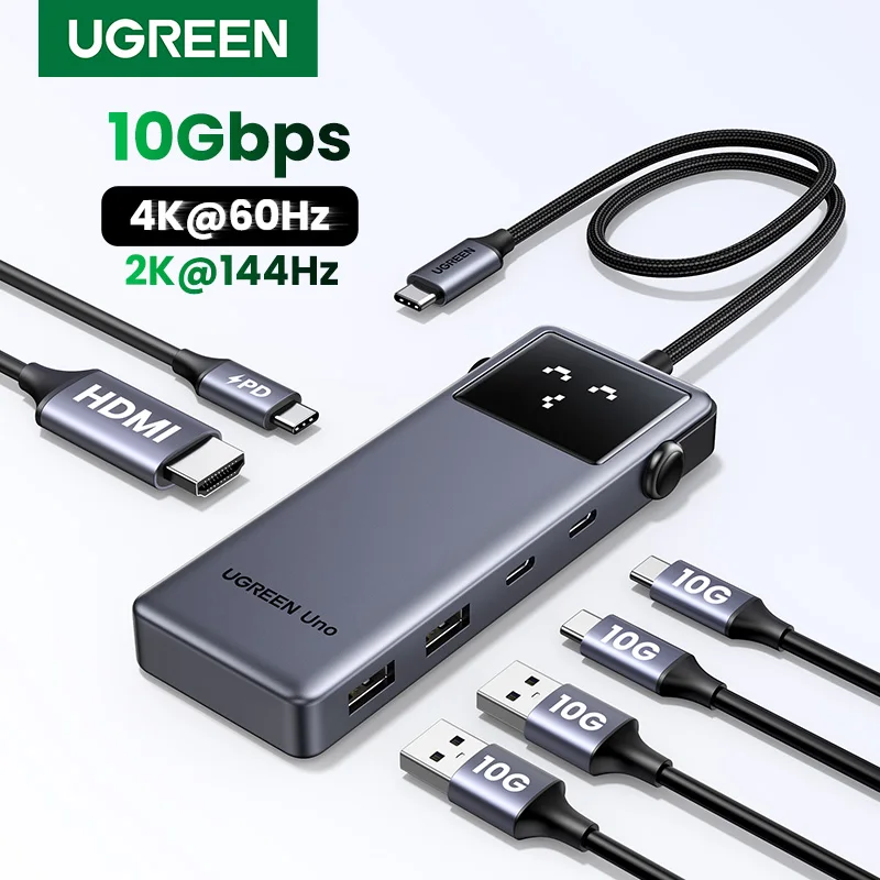 UGREEN Uno USB C HUB 6-in-1 4K60Hz PD100W 10Gbps USB3.2 Splitter Adapter for Laptop Macbook Pro Air USB Expander Docking Station