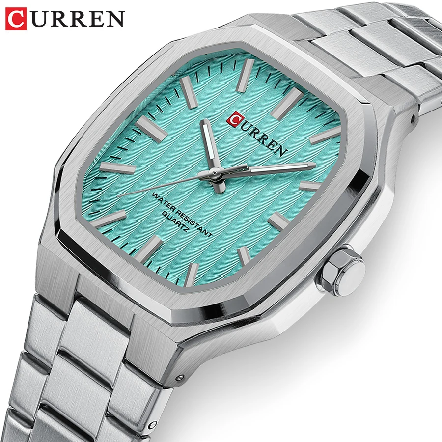 CURREN Luxury Business Square Quartz Watches Classic Stripe Design Dial with Stainless Steel Band Wristwatch for Men - الصورة 3