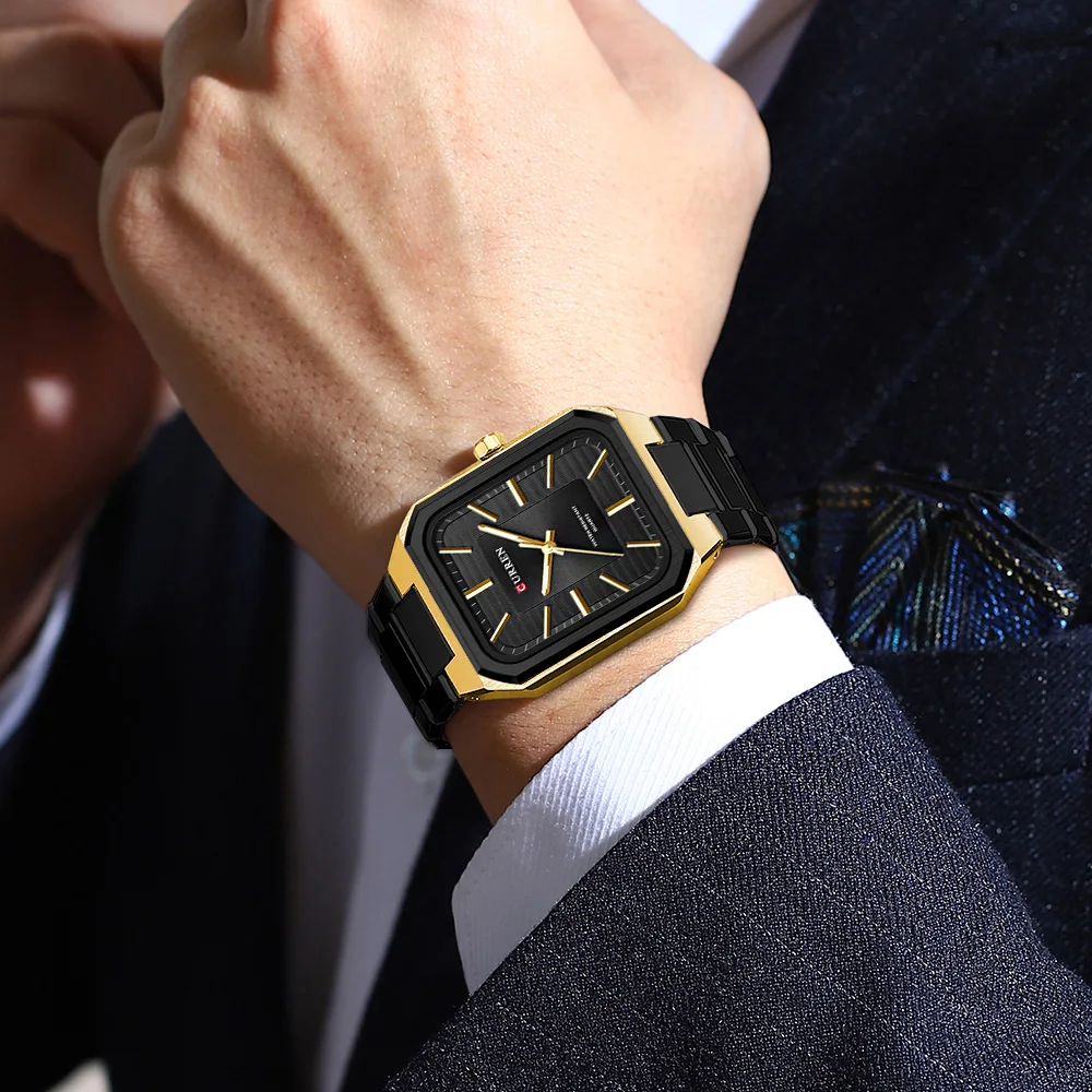 CURREN NEW Stainless Steel Strap Vintage Rectangle Dial Quartz Watches for Men Luminous Hands Waterproof - Image 5