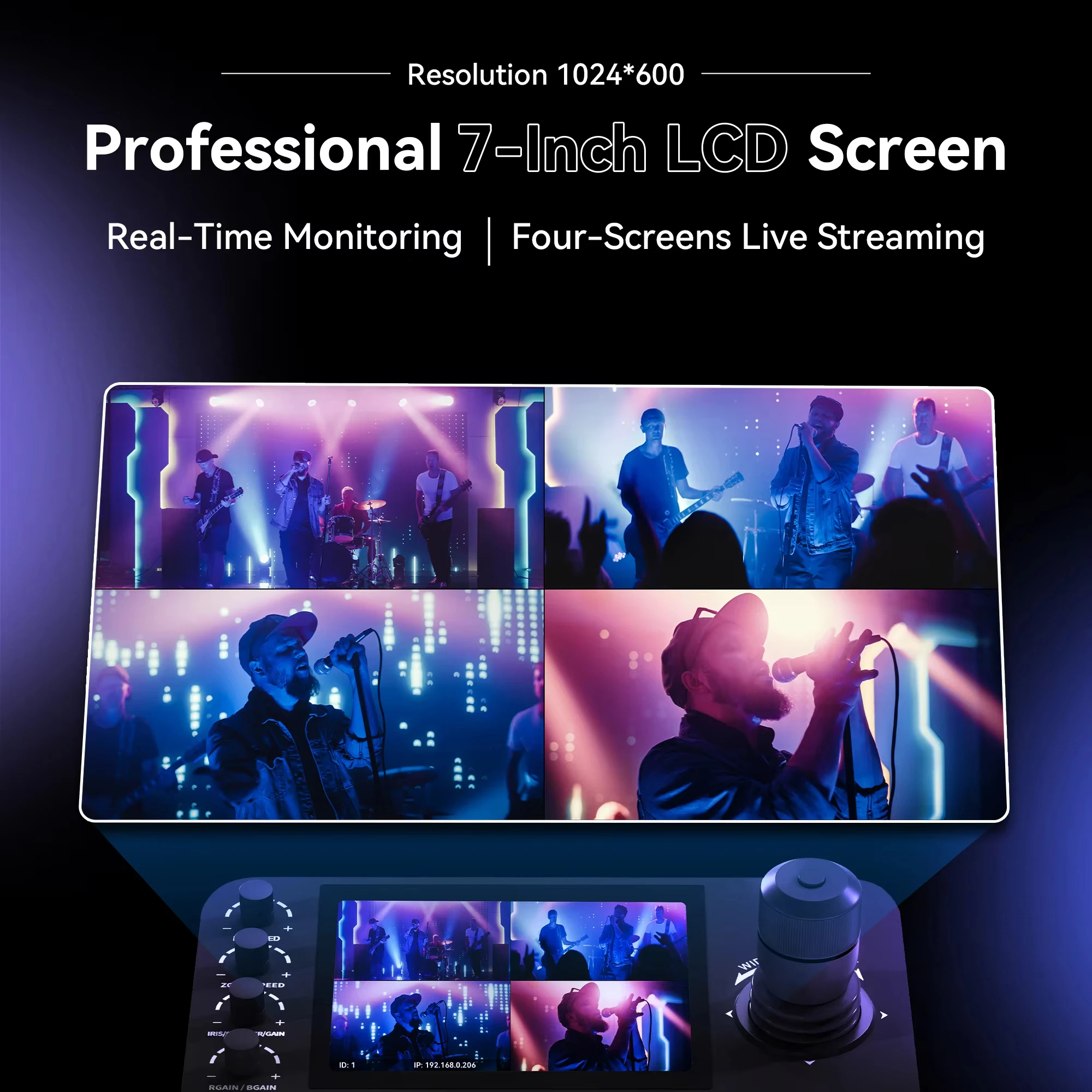 Tenveo KB200PRO Upgraded PTZ Camera Joystick Controller LCD Quad Screen Real time Preview 4D Joystick Control Keyboard NDI PoE· - Image 6