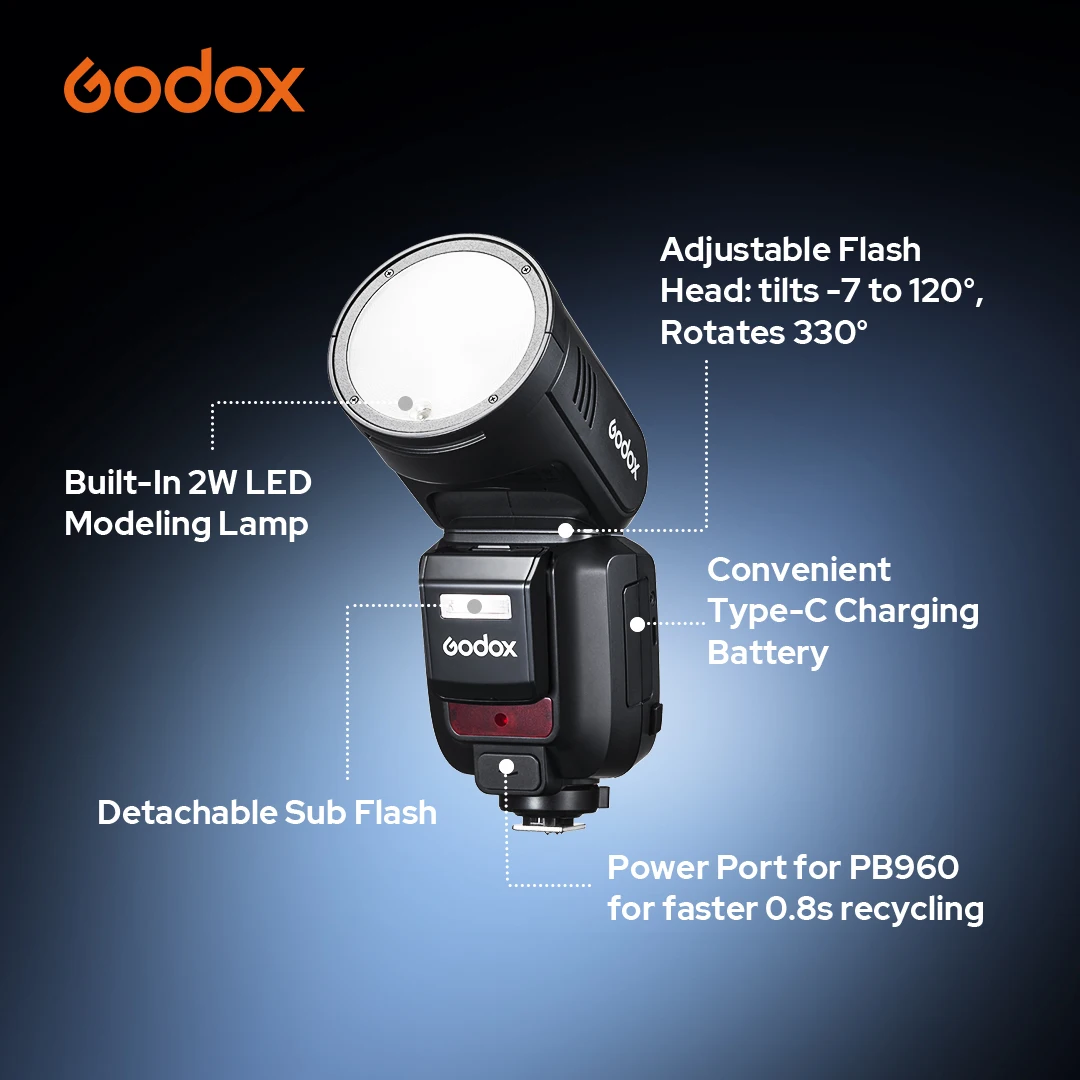 Godox V100 C/N/S/F/O TTL Li-ion Round Head On-Camera Flash 100Ws Beyond Limits V100S V100C-V100N V100F V100O - الصورة 4