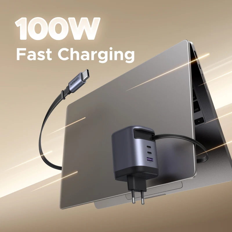 UGREEN 100W GaN Charger With Retractable USB C Cable UFCS PPS PD Fast Charger For Laptop Macbook Pro iPad Tablet iPhone Samsung - الصورة 2