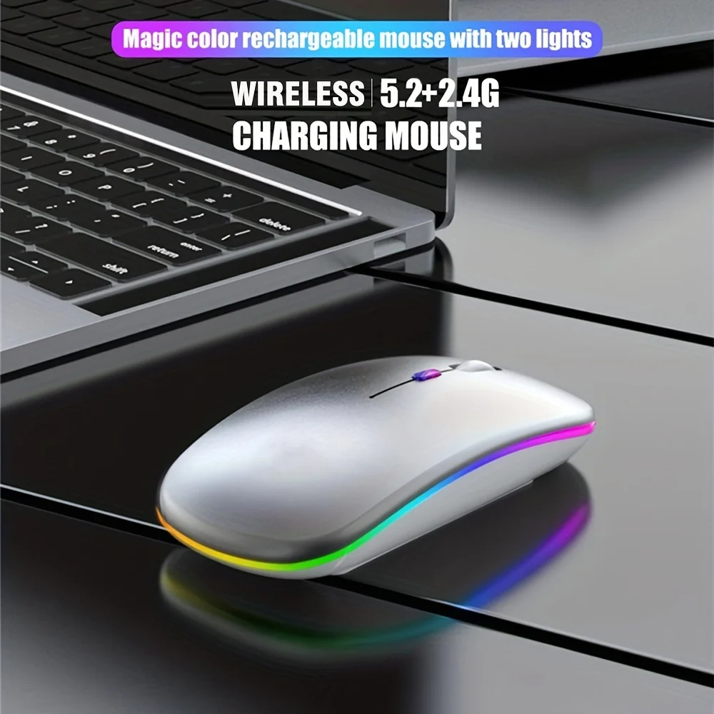 Wireless Bluetooth Mouse 2.4G Dual Modes Rechargeable Mice RGB Ergonomic Silent Click Mouse For PC Computer iPad Laptops 3600DPI - الصورة 2
