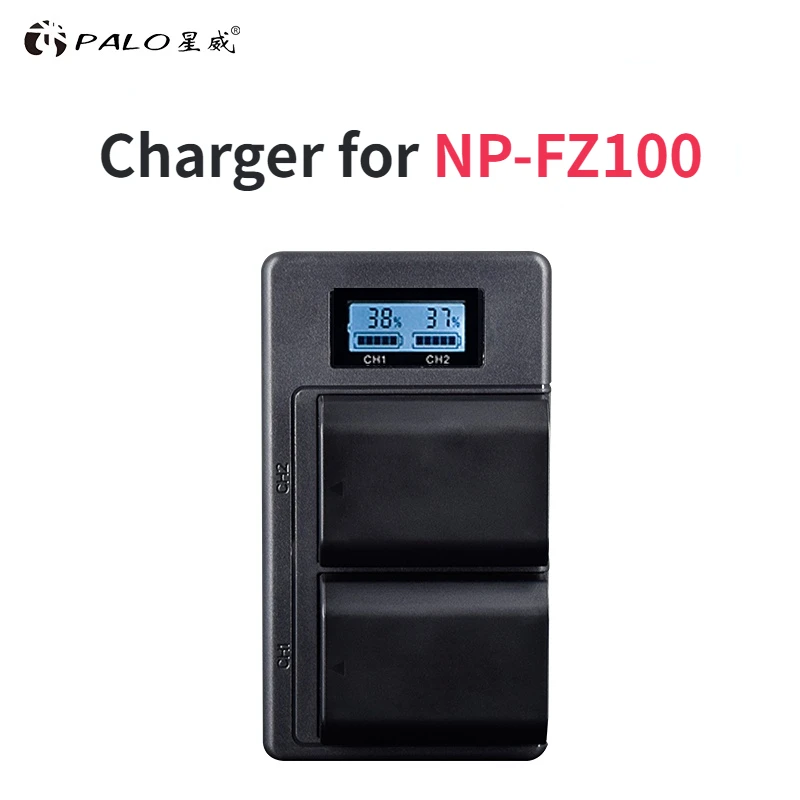 PALO NP-FZ100 FZ100 NPFZ100 LCD Dual Slot USB Battery Charger for Sony A9 A7R A7 III ILCE-9 ILCE9 ILCE-7RM3 ILCE-7M3 MarkIII
