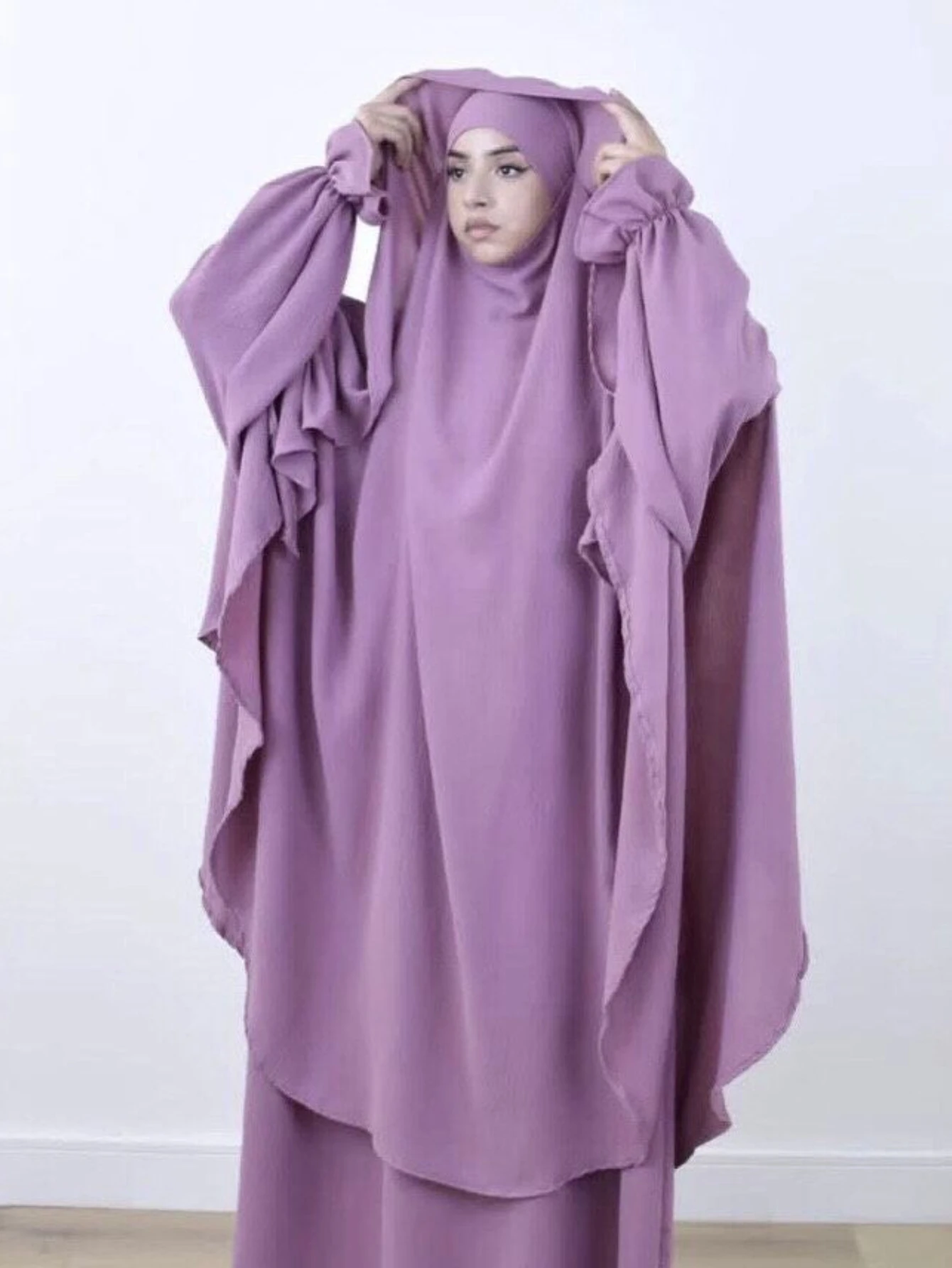 Eid Women Prayer Garment 2 Piece Set Long Dress Khimar Abaya Ramadan Muslim Vestidos Largos Party Dresses Nipab Headscarf Jilbab - Image 4