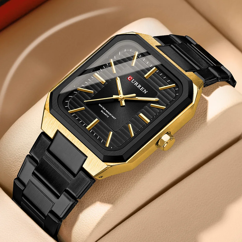 CURREN NEW Stainless Steel Strap Vintage Rectangle Dial Quartz Watches for Men Luminous Hands Waterproof - Image 2