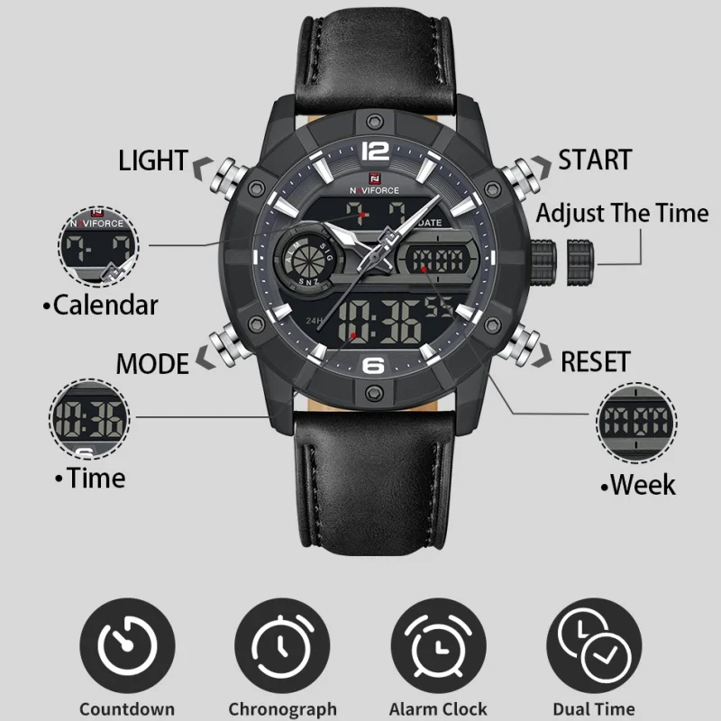 NAVIFORCE Men Quartz Watch Dual Time Date Night Illumination Classic Business Male Clock Luxury Original Waterproof Wristwatch - Image 2