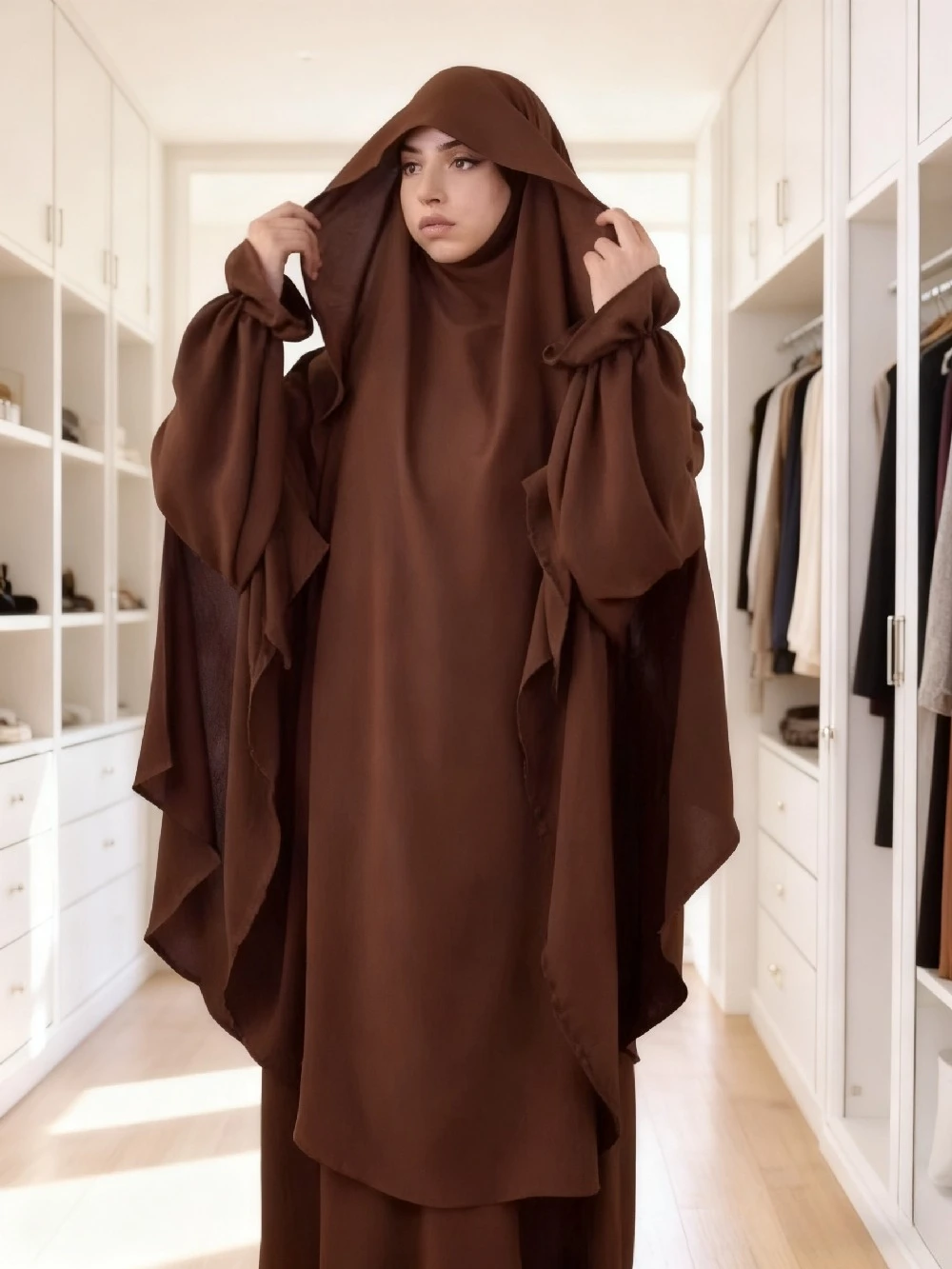 Eid Women Prayer Garment 2 Piece Set Long Dress Khimar Abaya Ramadan Muslim Vestidos Largos Party Dresses Nipab Headscarf Jilbab