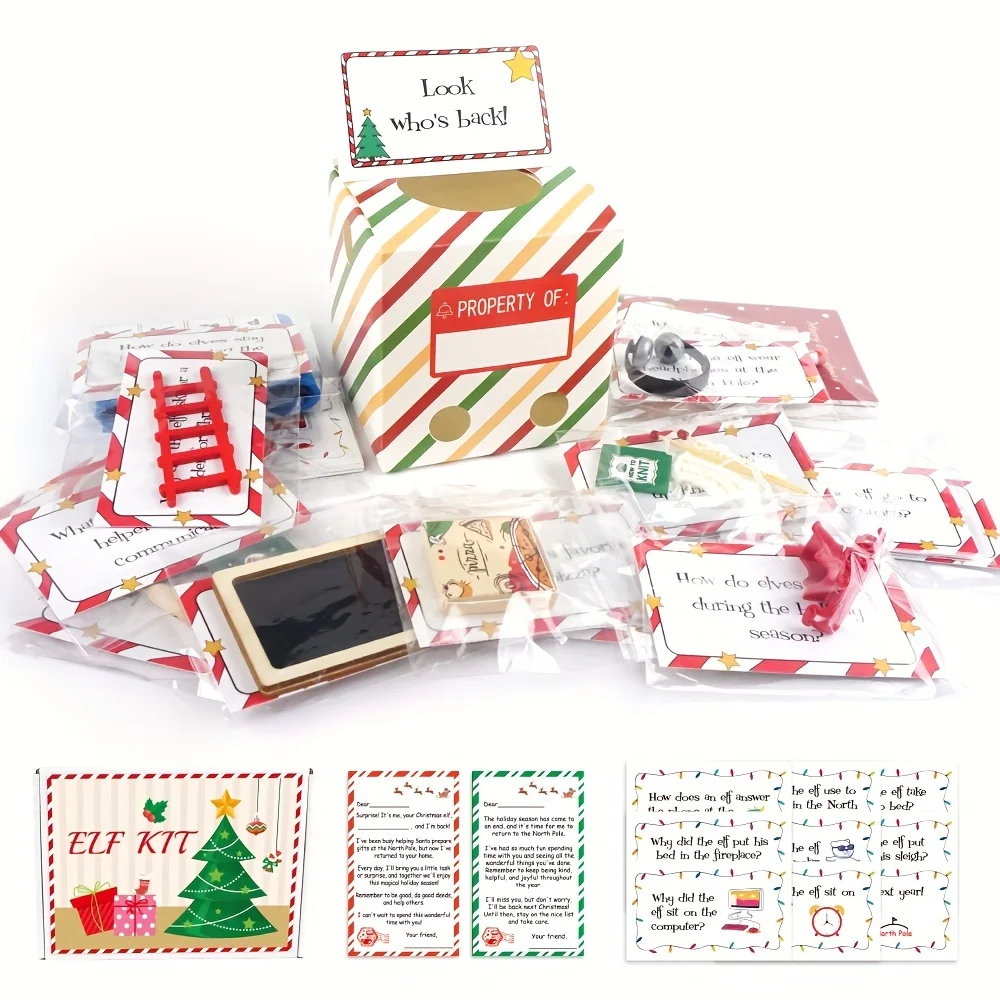 24-Day Elf Arrival Kit,Christmas Countdown Kit with Jokes and Surprises, Elf Set 24 Days of Christmas - Festive Home Decorations - الصورة 5