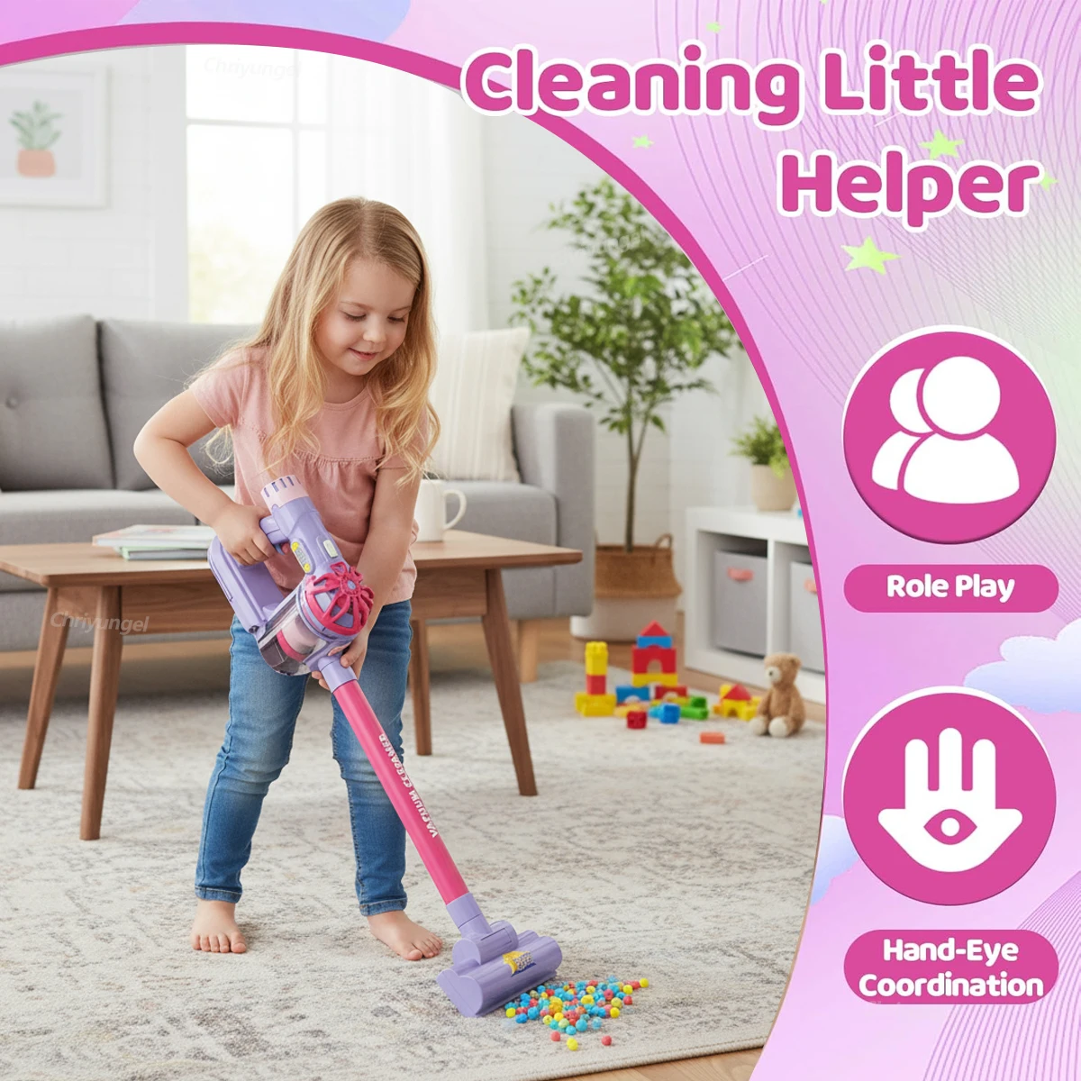 Kids Vacuum Cleaner Toy Electric Realistic Pretend Play Housekeeping Cleaning Set Educational Gift for Toddlers Boys Girls - الصورة 3