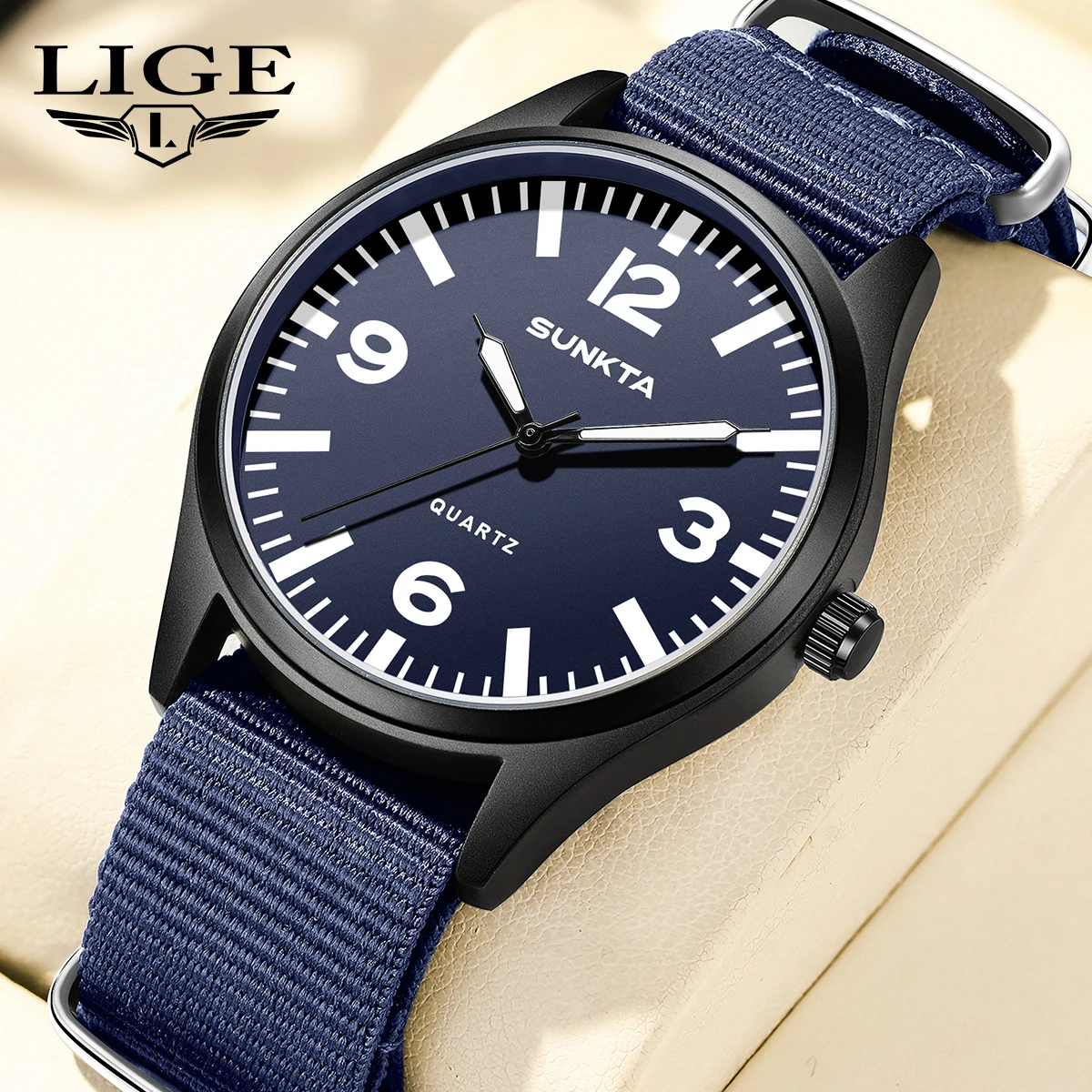 SUNKTA Brand Luxury Men Quartz Watch Date Nylon Leather Waterproof Luminous Military Sports Watches For Men relogios masculino