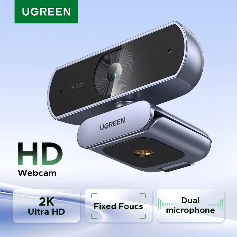 UGREEN 2K Webcam with Microphone, Full HD USB Web Camera, Auto Light Correction, Video Webcam for Streaming