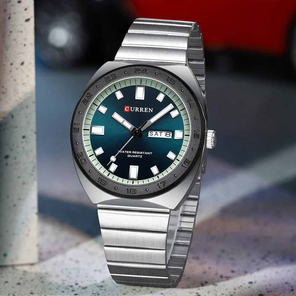 CURREN Business Men's Watch | Stainless Steel Band with 41mm Dial | Date-Day | Luminous Hands Casual Sleek Quartz Wristwatch - الصورة 6