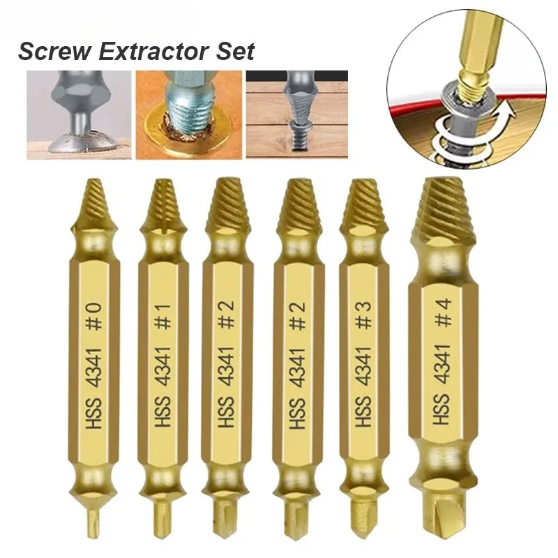 Damaged Screw Extractor Broken Bolt Stripped Set Double Head Tool Easy Out Removal Disassemble Stud Slip Teeth Demolish Remover