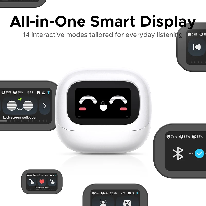UGREEN Lightbuds Semi-open Adaptive Active Noise Cancellation ANC Wireless Bluetooth Earphones With LCD Full Color Smart Screen - الصورة 3