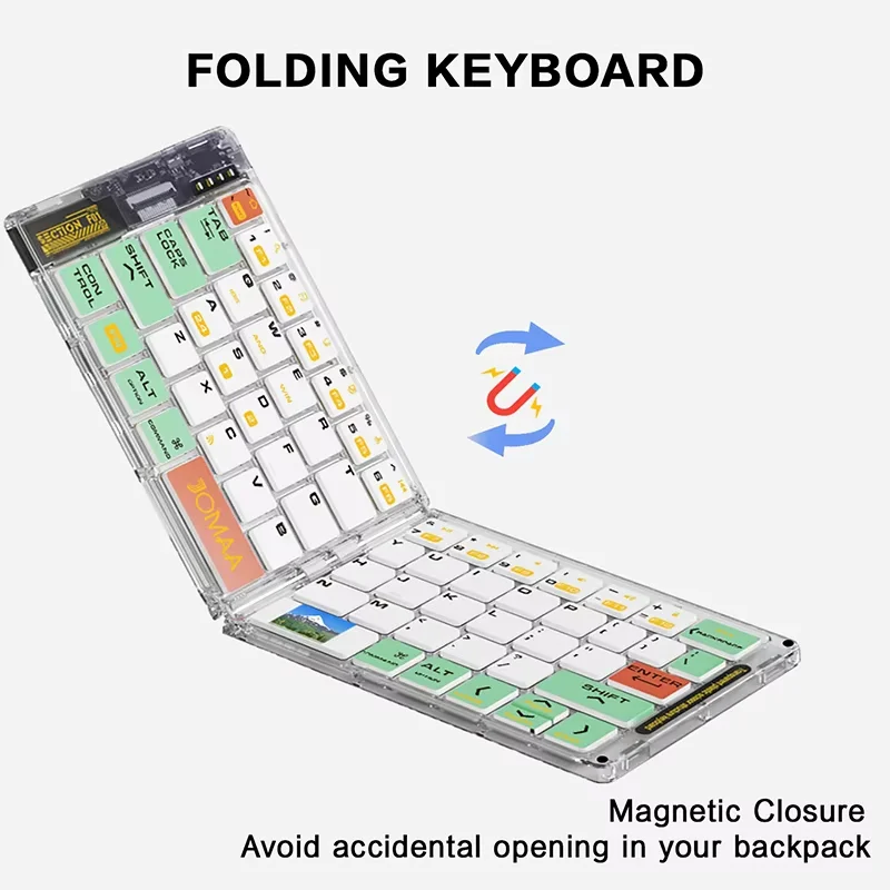 Foldable Keyboard and Mouse,Bluetooth5.1 Dual Modes Wirless Transparent Keyboard Rechargeable Full-Size Portable Travel Keyboard - Image 4