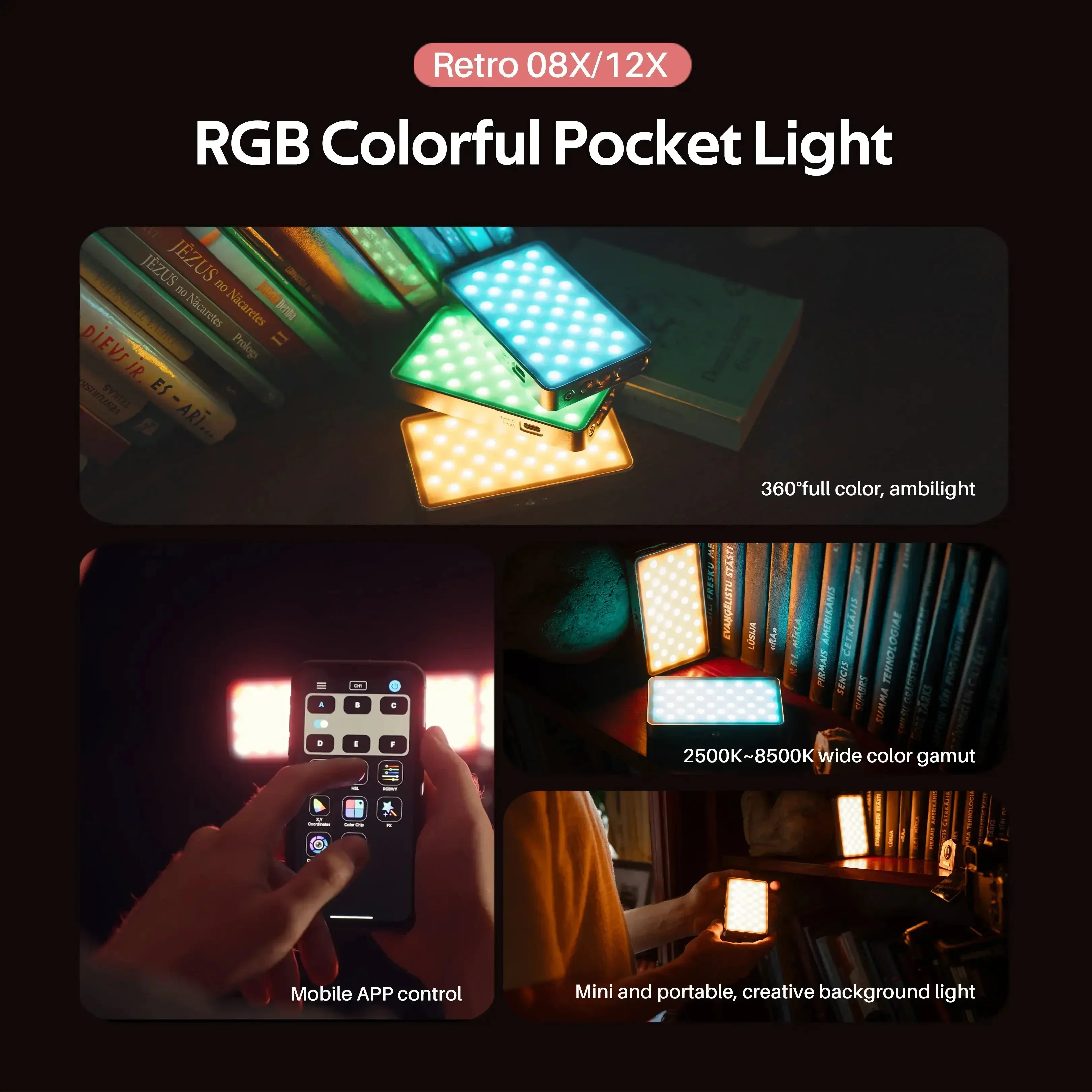 Viltrox Retro 08X 12X Portable Video Light RGB LED Handheld Selfie Photo Fill Soft Lamp Lights - الصورة 2