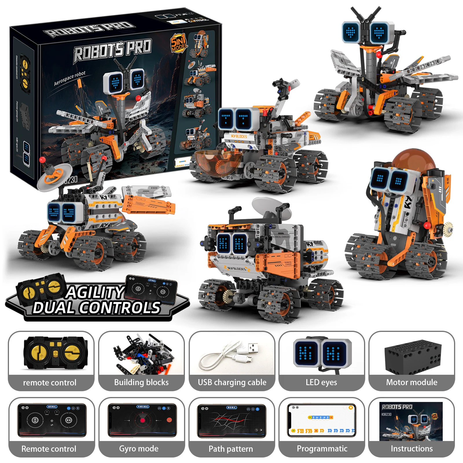 5-in-1 transforming robot model assembly toy, electric robot building blocks toys, educational toy, children's birthday gift. - الصورة 2