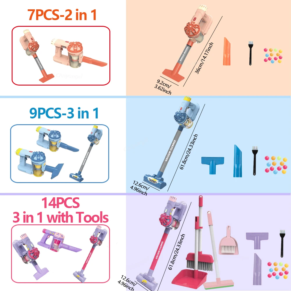 Kids Vacuum Cleaner Toy Electric Realistic Pretend Play Housekeeping Cleaning Set Educational Gift for Toddlers Boys Girls - الصورة 6