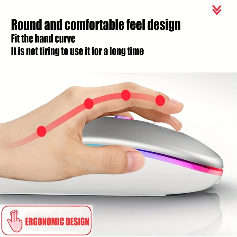 Wireless Bluetooth Mouse 2.4G Dual Modes Rechargeable Mice RGB Ergonomic Silent Click Mouse For PC Computer iPad Laptops 3600DPI - الصورة 4