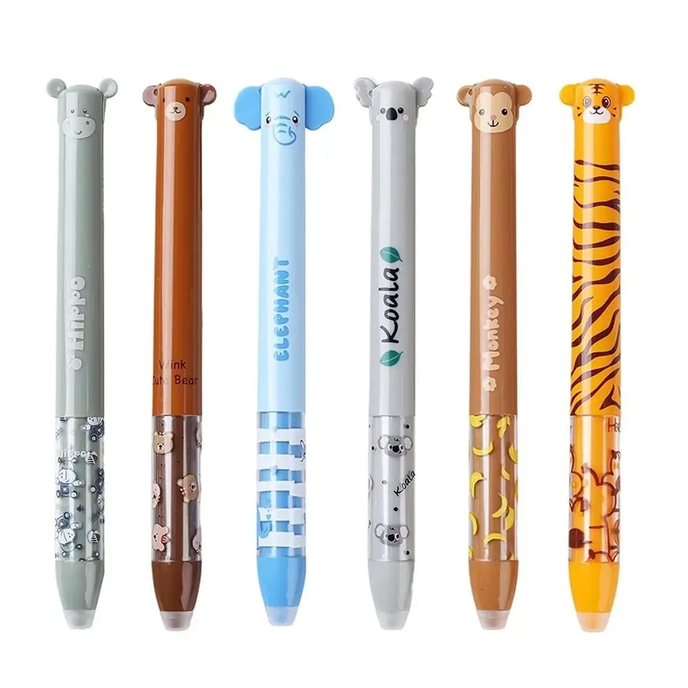 Multifunctional Erasable Ballpoint Pen Animal Design Quick-drying Gel Pen Double Ink Color Pens Writing Tool School Office - الصورة 5