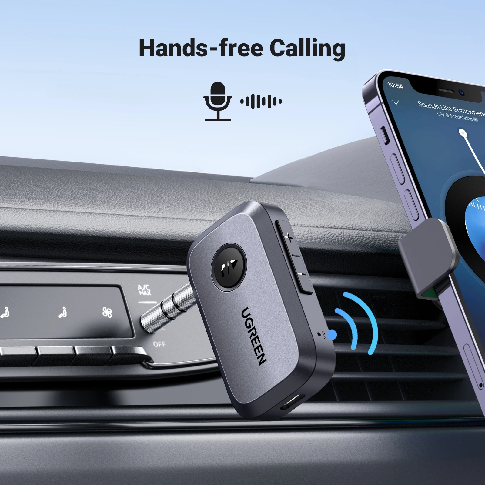 UGREEN Bluetooth Audio Receiver Car Adapter Wireless Car 3.5mm Jack Mic Handsfree Bluetooth 5.3 for Car Accessories Speaker - الصورة 2