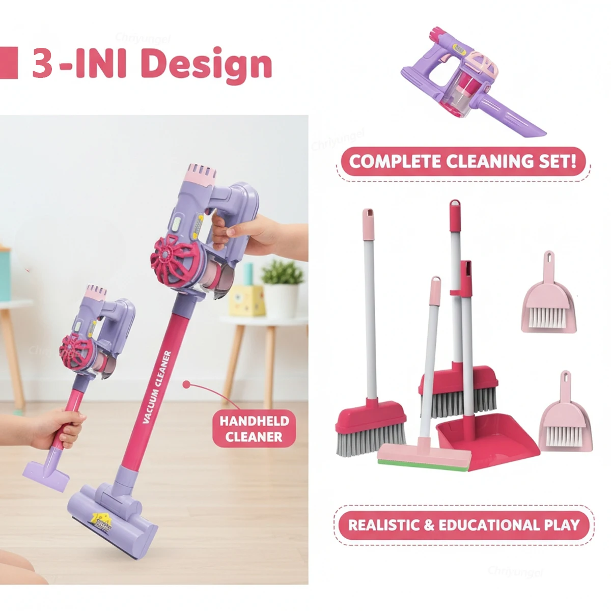Kids Vacuum Cleaner Toy Electric Realistic Pretend Play Housekeeping Cleaning Set Educational Gift for Toddlers Boys Girls - الصورة 2