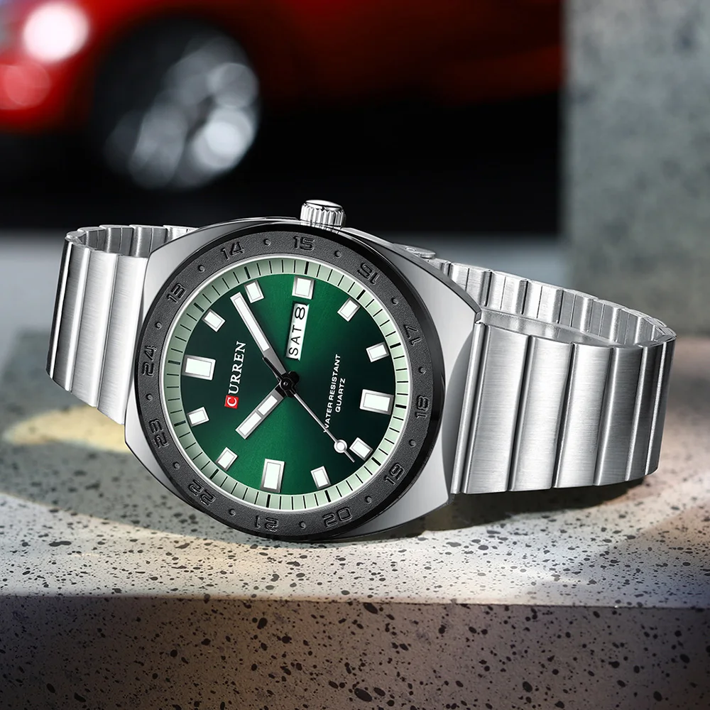 CURREN Business Men's Watch | Stainless Steel Band with 41mm Dial | Date-Day | Luminous Hands Casual Sleek Quartz Wristwatch