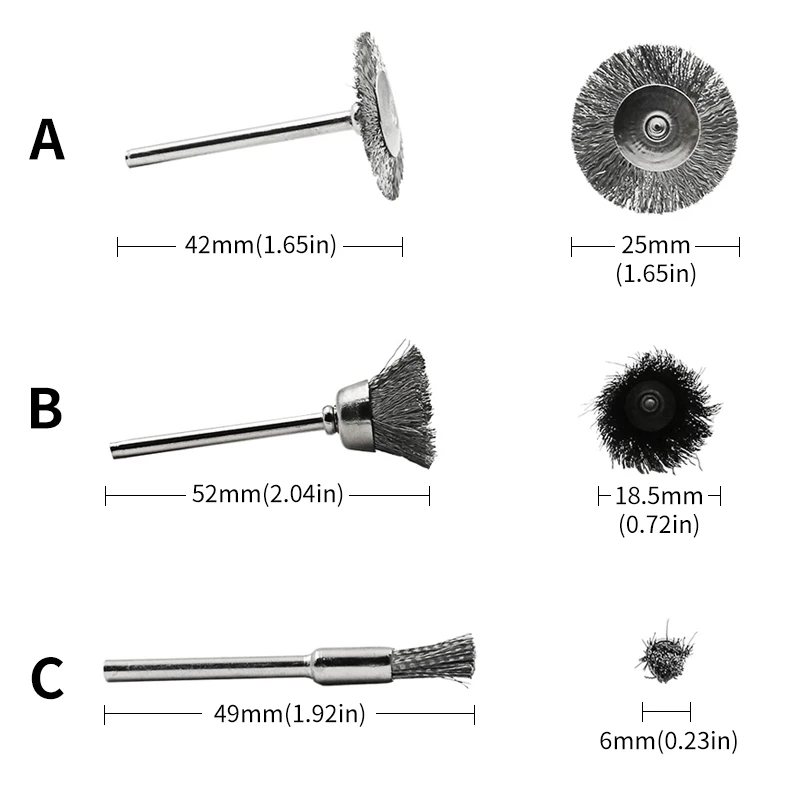 Wire Wheel Cup Brush Set Drill Polishing Dremel Tools 3mm Shank for Power Die Grinder Rotary Electric Abrasive Tool - الصورة 6