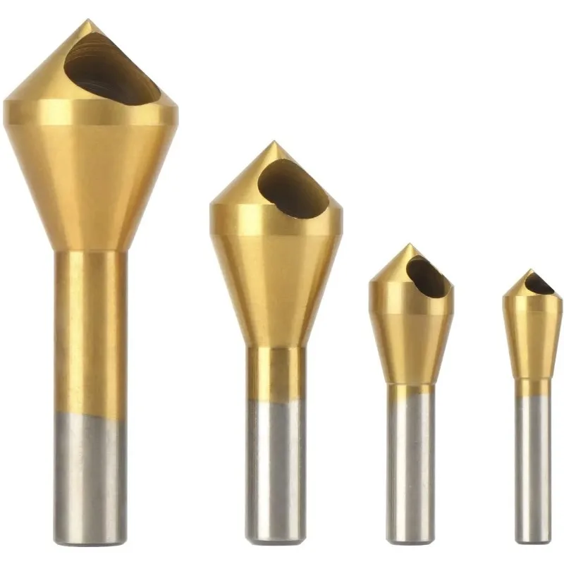 4pc HSS Chamfer Internal Chip Removal Titanium Plated Oblique Hole Chamfer Deburring Spot facer Tool Set