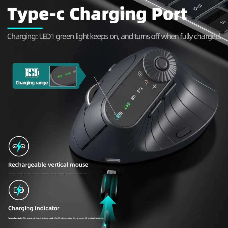 Multi-Device Vertical Ergonomic Mouse With Function Adjustment Kno Rechargeable 2.4G Bluetooth Wireless Mouse for PC Tablet - الصورة 4