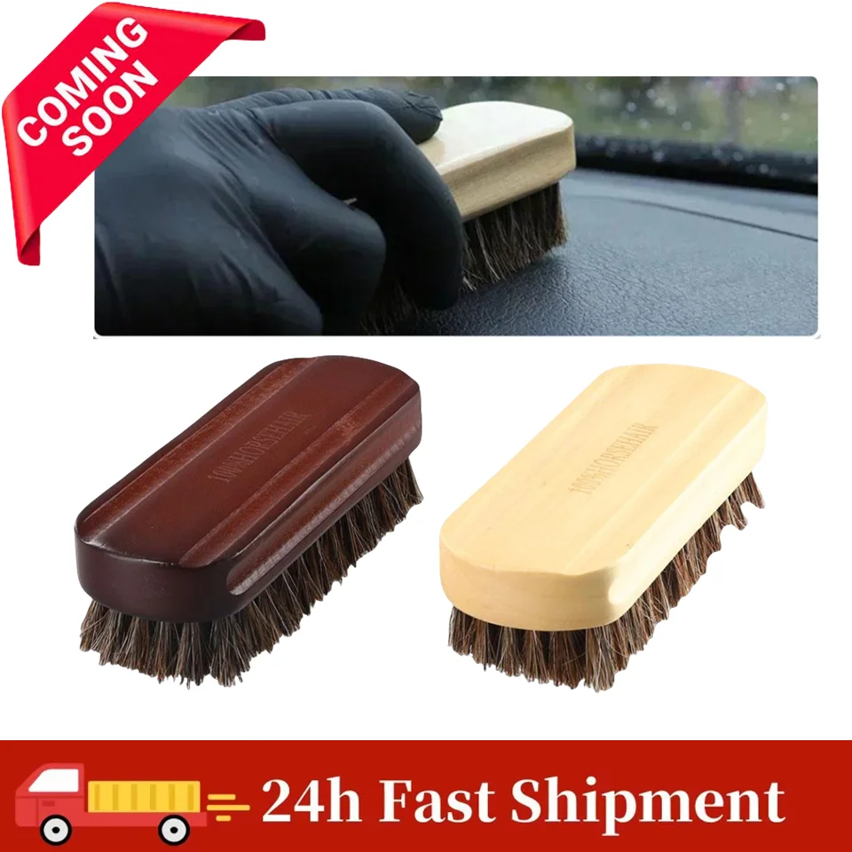 1/2Pcs Genuine Horsehair Wooden Brush For Car Detailing Polishing Brush Seat Handle Instrument Panel Roof Cleaning Tool