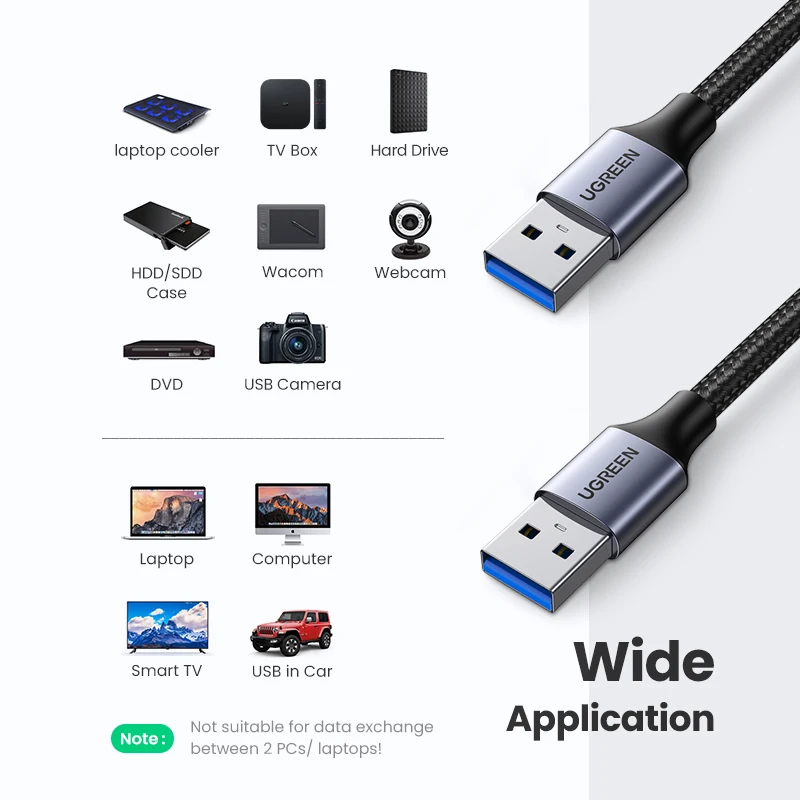 Ugreen USB to USB Extension Cable Type A Male to Male USB 3.0 2.0 Extender for Radiator Hard Disk TV Box USB 3.0 Cable Extension - الصورة 4