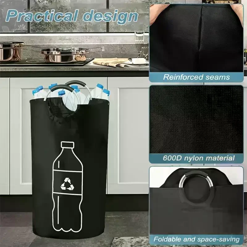 82L Empty Bottle Storage Basket Folding Kitchen Wastewater Bottle Collector Bag With Aluminum Handle Large Capacity Bin